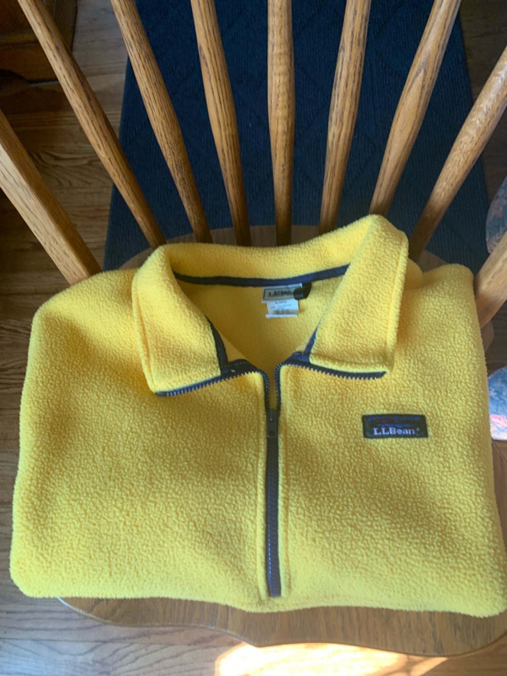 L.L. Bean Bright Yellow Fleece Pullover Jacket with Navy blue trim - Picture 4 of 5